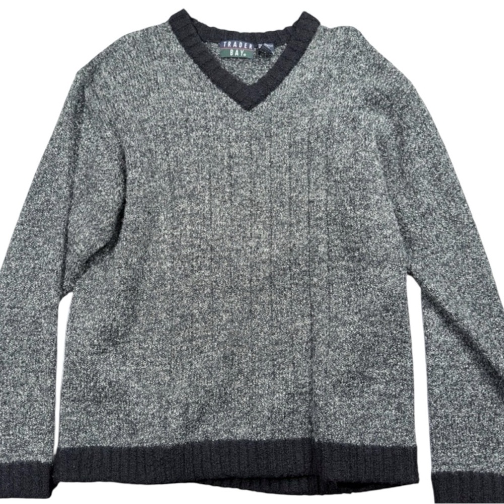 Trader Bay Knit Sweater Men’s V-Neck Sweater Wool Blend Black Gray 2XLT